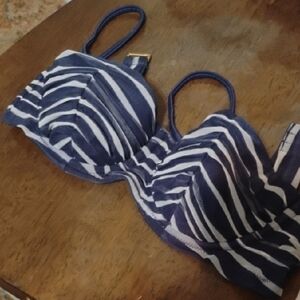 Striped Blue and White Bikini Top